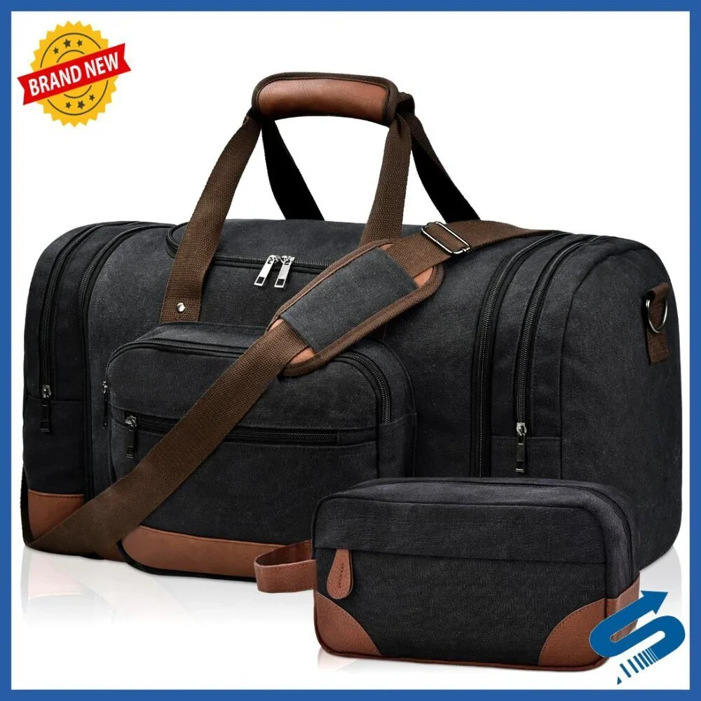Canvas Travel Duffel Bag Expandable Carry On Luggage Multi Pocket Design